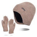 Winter-Set für Herren mit Strickmütze und Handschuhen in Khaki mit warmem Fleecefutter - Khaki