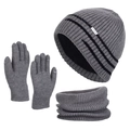 Ensemble d'hiver 3 pièces avec bonnet, écharpe et gants en tricot gris chaud - Gris Chiné Moyen