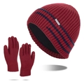 Ensemble d'hiver avec bonnet en tricot bordeaux et gants tactiles doublés polaire - Rouge