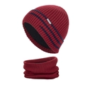 Ensemble d'hiver avec bonnet bordeaux et cache-col à rayures noires et doublure polaire - Rouge