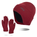 Winter-Set mit Strickmütze und Handschuhen in Dunkelrot mit weichem Fleece-Futter - Rot