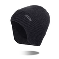 Men's winter knitted earflap hat in black featuring a fleece lining and xhboy logo - Deep Heather Grey