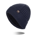 Navy blue knitted beanie for men with thick fleece lining and cable knit pattern - Navy Blue