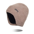 Winter thermal knit beanie in light brown with warm black fleece lining and ear protection - Khaki