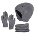 Set berretto invernale grigio scuro con fodera in pile, scaldacollo e guanti touch screen - Grigio Melange Medio