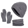 Set invernale 3 pezzi grigio con berretto a maglia, guanti touch e scaldacollo - Grigio Melange Medio