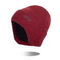 Winter thermal knit beanie hat in burgundy red with black fleece lining and ear protection - Red