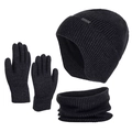 Set 3 pezzi con cappello in maglia nero, scaldacollo e guanti per touch screen - Grigio Melange Scuro