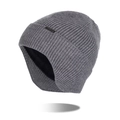 Dark grey ribbed knit beanie with fleece lining and ear protection flaps - Medium Heather Grey
