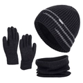 Ensemble d'hiver bonnet écharpe et gants tactiles en maille côtelée gris foncé - Gris Chiné Foncé
