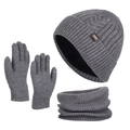 Winter 3-piece set including grey knitted beanie, neck warmer and touchscreen gloves - Medium Heather Grey