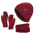 Men's winter 3-piece set with burgundy knit hat, fleece-lined neck warmer, and gloves - Red