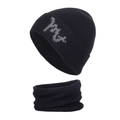 Winter set with black ribbed knit beanie and matching neck warmer for outdoor warmth - Black