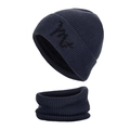 Winter thermal knit hat and neck gaiter set in navy blue with thick fleece lining - Navy Blue