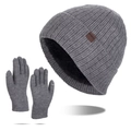 Winter thermal grey knit beanie and gloves set with thick fleece lining for men - Medium Heather Grey