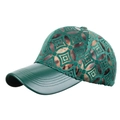 Retro dunkelgrüne Baseballkappe mit bronzenem geometrischem Muster und Kunstleder-Schirm - Grün