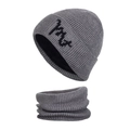 Winter thermal grey knitted beanie hat and neck scarf set with warm fleece lining - Medium Heather Grey