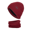 Winter knit beanie and neck warmer set in burgundy with thick fleece lining - Red