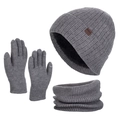 Gray winter knit set featuring fleece-lined beanie, neck warmer, and touchscreen gloves - Medium Heather Grey
