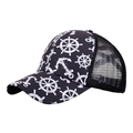 Cappellino trucker bianco e nero per coda di cavallo con stampa ancora e timone donna - Nero