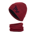Winter knitted beanie hat and neck warmer scarf set in deep burgundy with fleece lining - Red