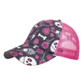 Cappello trucker nero e rosa con teschio e rose, foro per coda di cavallo e rete - Rosso Prugna