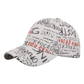 Casquette de baseball à imprimé graffiti, tissu beige et motifs de lettres rouges et noires - Poche zippée