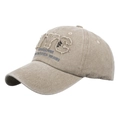 Berretto da baseball vintage in cotone lavato kaki con ricamo NYC e toppa usurata - Cachi