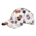 Women's off-white floral baseball cap with artistic purple flower print and glitter - Off White