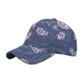 Blue denim baseball cap with floral jacquard pattern and curved brim for women - Dark Blue
