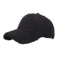 Thick black faux shearling baseball cap for winter with warm fleece texture - Black