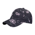 Ethnic style dark grey denim baseball cap with pink floral jacquard embroidery pattern - Black
