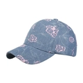 Light blue denim baseball cap for women with pink floral embroidery and distressed details - Light Blue