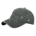 Vintage gewaschene dunkelgraue Denim Baseballkappe mit Distressed-Löchern und gebogenem Rand - Armeegrün