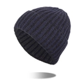 Bonnet en maille côtelée unisexe en mélange bleu foncé et noir pour l'hiver - Bleu marine