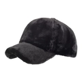 Gorra de béisbol de invierno para mujer en felpa negra de piel sintética suave - Negro