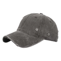 Dunkelgraue Vintage-Baseballkappe aus gewaschener Baumwolle mit Riss-Effekten - Kaffeebraun