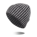 Bonnet d'hiver à rayures verticales gris foncé et noir en maille côtelée douce et chaude - Gris