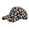 Winter faux teddy fleece leopard print baseball cap with purple and beige patterns - Red