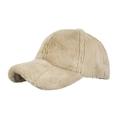 Berretto da baseball in peluche beige chiaro con logo R dorato, cappello in finta pelliccia - Beige