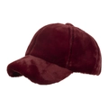 Gorra de béisbol de invierno para mujer en piel sintética roja oscura con textura de felpa - Rojo