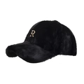 Berretto da baseball invernale in peluche nero con finta pelliccia e logo R dorato - Nero