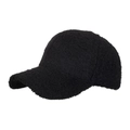 Minimalist black sherpa baseball cap featuring fuzzy fleece texture and warm design - Black