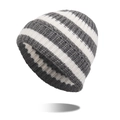 Winter striped knit beanie in dark grey and off-white colors for daily warmth - Gray/White