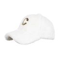 Gorra de béisbol de felpa blanca para invierno con letra C de metal dorado y piel sintética - Blanco