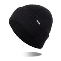 Classic black knitted beanie with a premium silver metal logo plate for winter warmth - Black