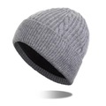 Berretto in maglia a trecce grigio da uomo con calda fodera in pile nero invernale - Grigio chiaro