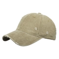 Vintage gewaschene khakifarbene Baseballkappe mit Distressed-Details und Baumwolltextur - Khaki