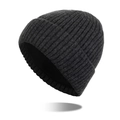 Dark grey ribbed knit beanie with warm fleece lining for men's winter outdoor cycling - Dark Gray