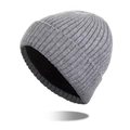 Medium gray winter knit beanie for men with thick black fleece lining and ribbed design - Light Gray